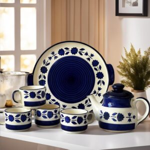 Dishwasher Safe 6 Tea Cups & 1 Kettle | Tea Pot Set | Morning Set